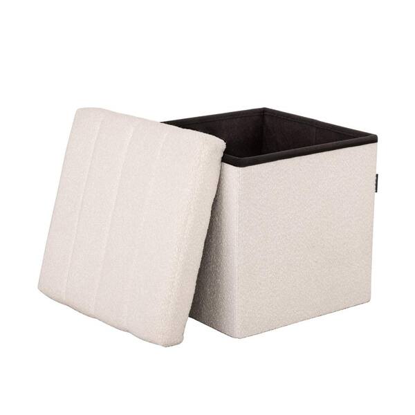 Pouf Pliable Avec Rangement Seville Classics 40x40x40cm - Gris Tweed, Housse Démontable, Multiusage