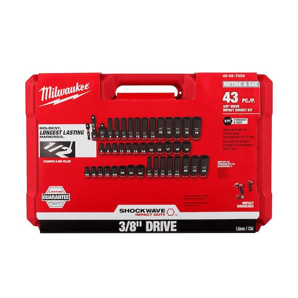 Milwaukee Shockwave 3/8 in. Drive SAE and Metric 6-Point Impact Socket Set and Impact Duty Screw Driver Bit Set (163-Piece)
