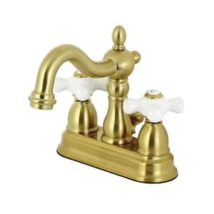 Heritage 4 in. Centerset 2-Handle Bathroom Faucet in Brushed Brass