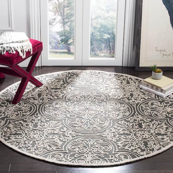 Trace Dark Gray/Light Gray 4 ft. x 4 ft. Geometric Floral Medallion Round Area Rug