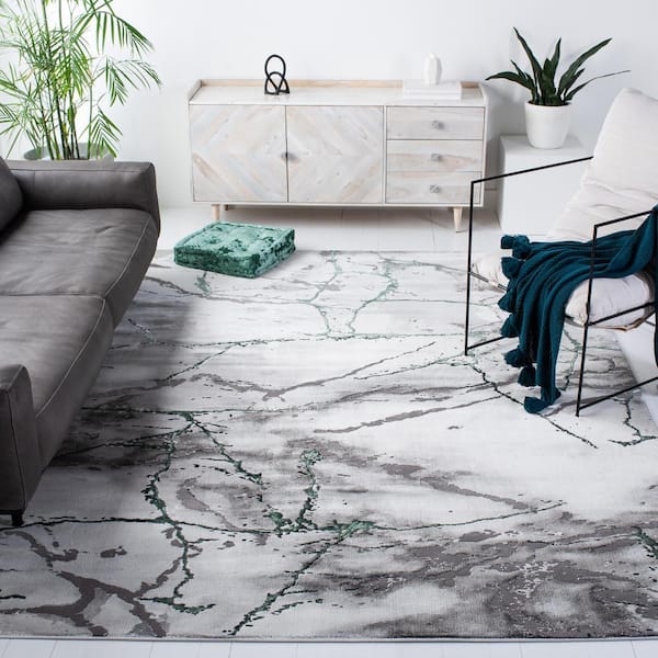 Craft 12 ft. x 15 ft. Gray/Green Distressed Abstract Area Rug