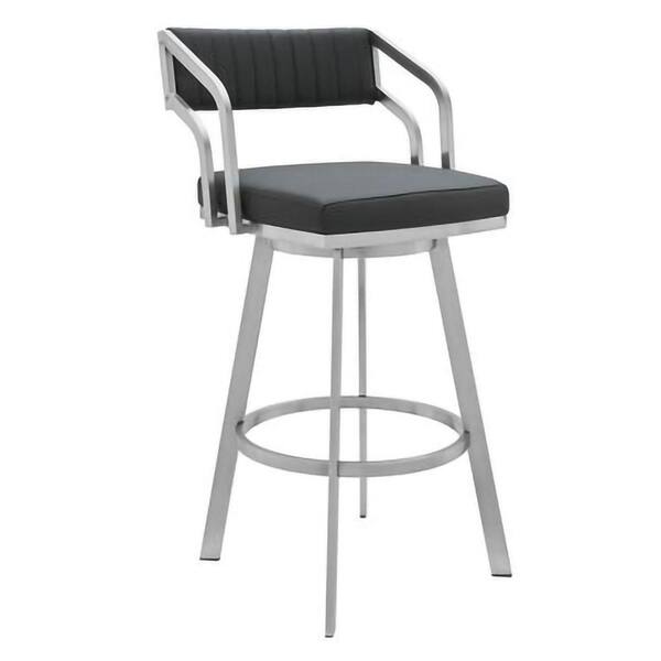Benjara 35 in. Gray Low Back Metal Frame Barstool with Faux Leather Seat
