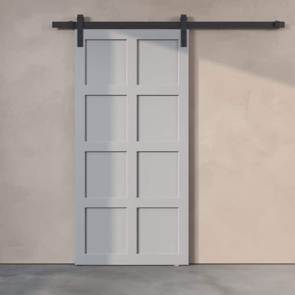 Urban Woodcraft 40 in. x 83 in. EDGAR Solid Core Wood Grey with Sliding Barn Door with Hardware Kit