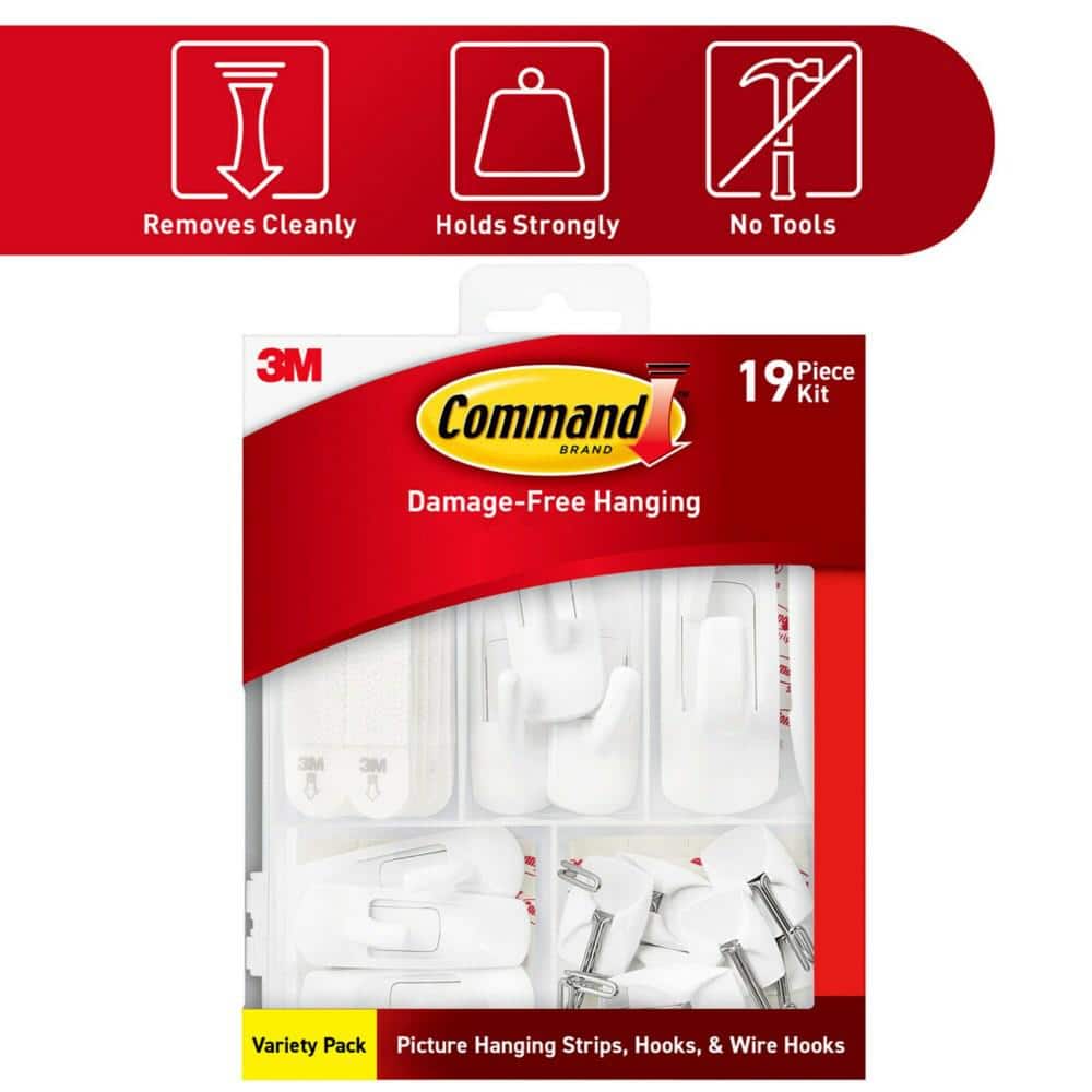 Assorted Size White Plastic and Metal Picture Hanger Kit