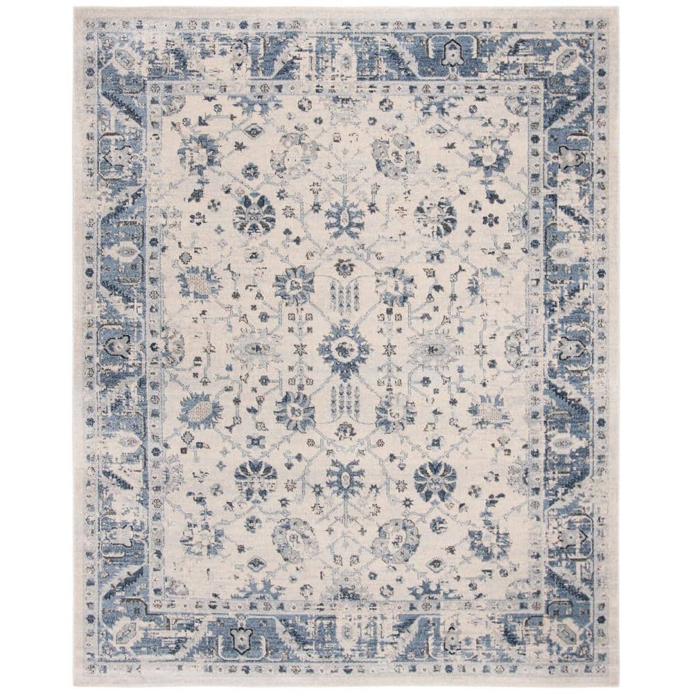 Charleston Ivory and Blue Synthetic 8' x 10' Area Rug