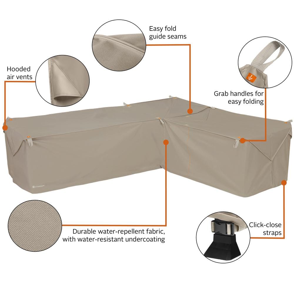 Goat Tan Water-Resistant Patio Sectional Cover, 104 Inch