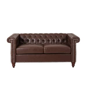 Brinkhaven 61 in. W Dark Brown and Espresso Contemporary Button Tufted 2-Seat Loveseat with Nailhead Trim