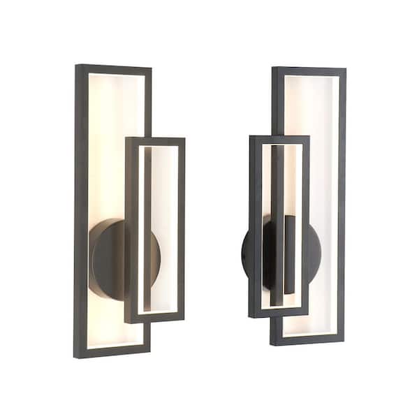 17.7 in. 2-Lights Black Modern LED Wall Sconce for Living Room Bedroom Bathroom, 2-Pack, LED 3000K Triac Dimmable