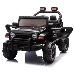 12-Volt Kids Ride On Truck Black Electric Car with Remote Control, MP3, LED Lights, Radio and Safety Belt