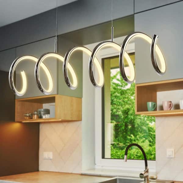 JONATHAN Y Ali 31 in. Integrated LED Chrome Dimmable Adjustable Metal Linear Pendant