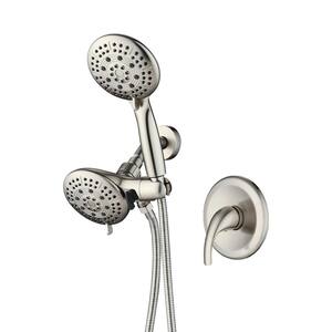 Alin 6-Spray Patterns with 1.8 GPM 4.5 in. Round Wall Mount Dual Shower Heads in Brushed Nickel