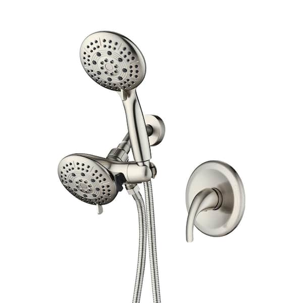 Inner Decor Alin 6-Spray Patterns with 1.8 GPM 4.5 in. Round Wall Mount Dual Shower Heads in Brushed Nickel