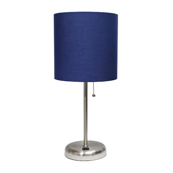 Creekwood Home 19.5 in. Brushed Steel/Navy Shade Contemporary Bedside USB Port Feature Standard Metal Table Desk Lamp