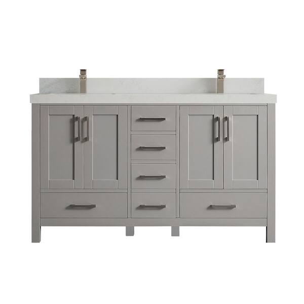 Willow Collections Malibu 60 in. W x 22 in. D x 36 in. H Double Sink Bath Vanity in Grey with 2 in. Carrara Quartz Top