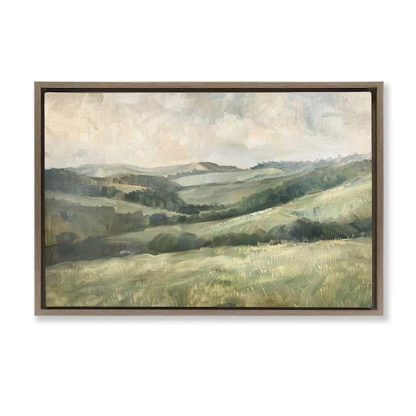 Stupell Industries Green Hilly Landscape by LSR Design Studio Brown Floater Frame Nature Graphic Art Print 17 in. x 25 in.