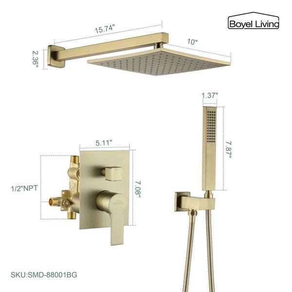 1-Spray Patterns with 2.38 GPM 12 in. Ceiling Mount Dual Shower Heads with Rough-In Valve Body and Trim in Matte Black