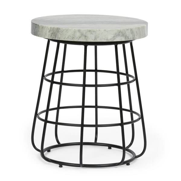 Noble House Stroble 18 in. Sand and Black Round Stone End Table