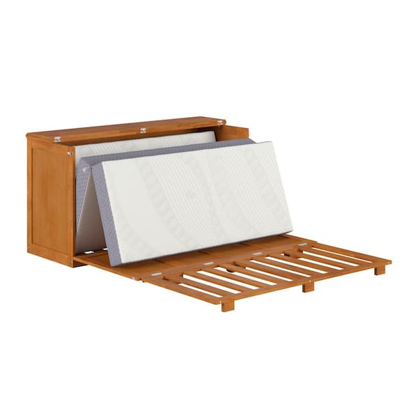 Westfield Light Toffee Natural Bronze Wood Frame Queen Low Profile Murphy Bed Chest with 6 in. Mattress