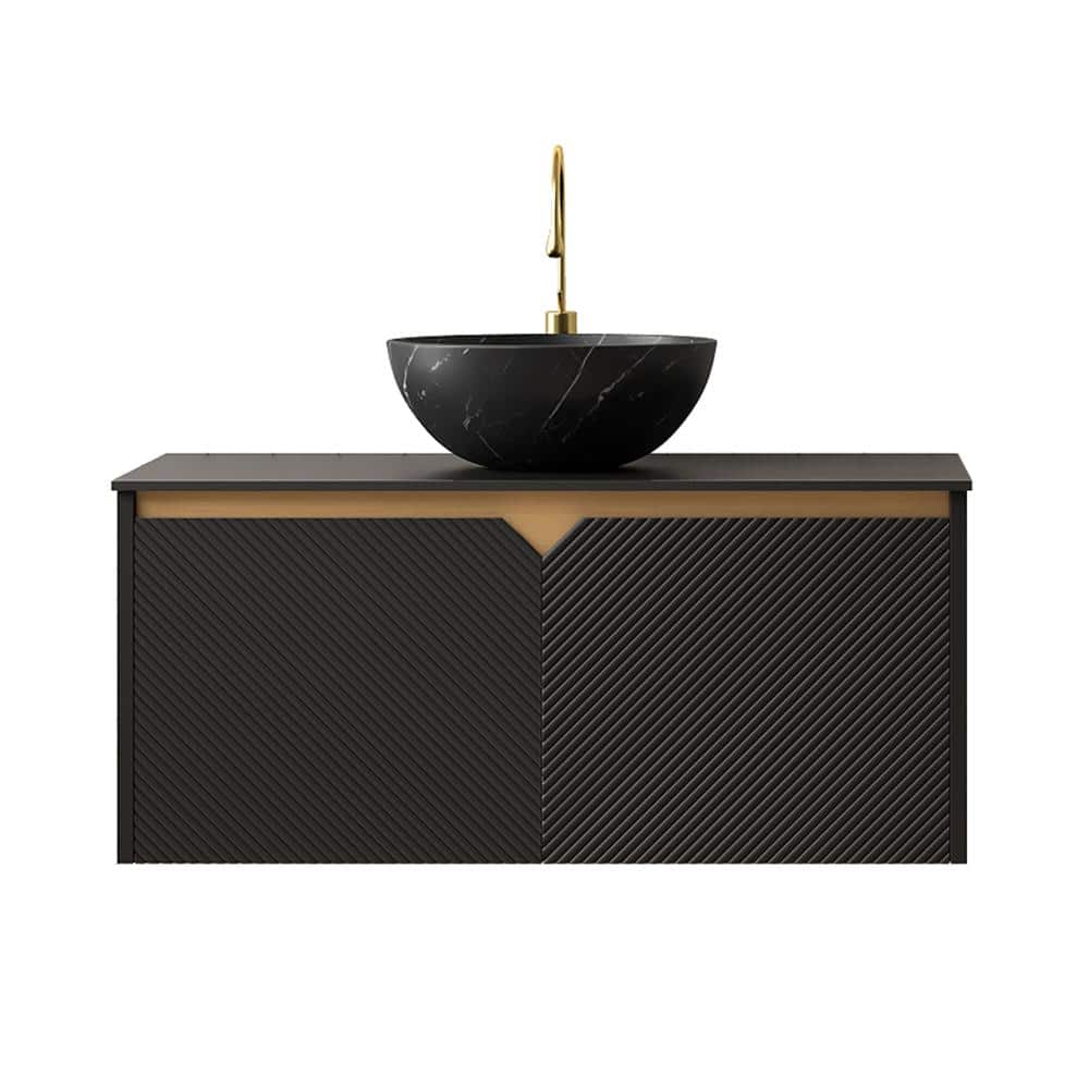 36 in. Single Sink Wall-Mounted Black Bath Vanity with Black Sintered Stone Top Unassembled price history on PriceWatchPro