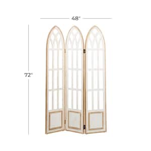 6 ft. White 3-Panel Hinged Foldable Arched Partition Room Divider Screen with Window Pane Details