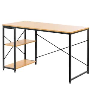 47 in. Industrial Rectangular Natural Wood and Metal Home Office Computer Desk with 2-Side Shelves