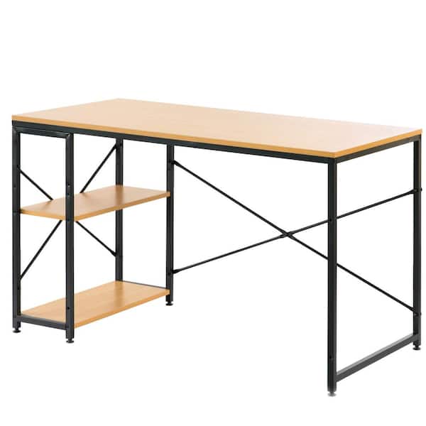 FABULAXE 47 in. Industrial Rectangular Natural Wood and Metal Home Office Computer Desk with 2-Side Shelves