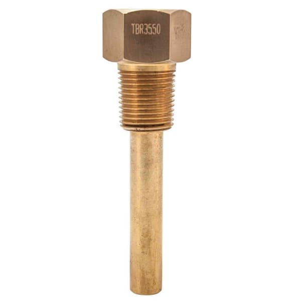 Winters Instruments TBR Series 3.5 in. Brass Thermowell with 1/2 in. NPT Connection and 2.5 in. Insertion Length