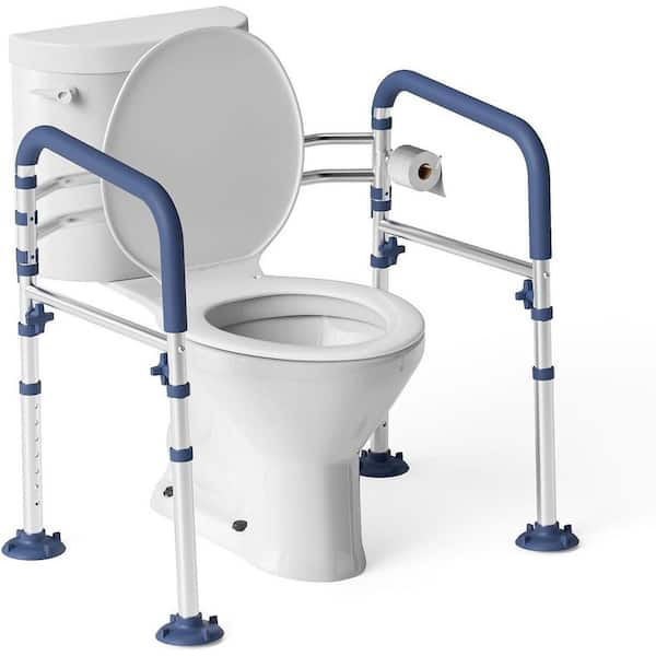 Safety Rail 24.41 in. x 24 in. Adjustable Foldable Support Frame Toilet Seat 24 in. Blue