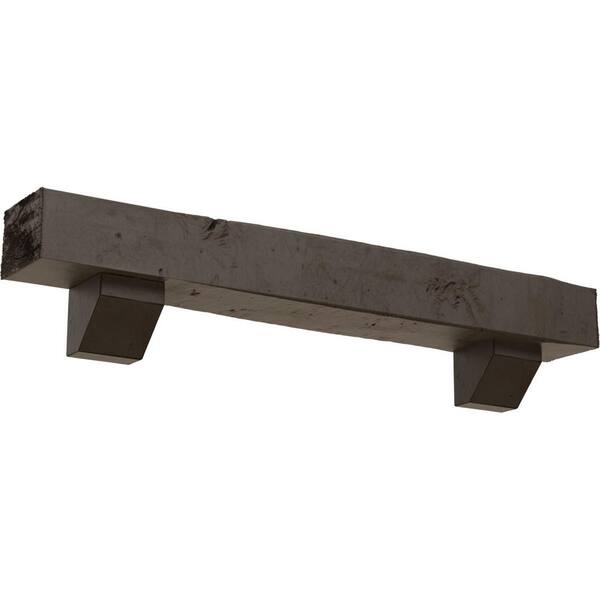Ekena Millwork 4 in. x 8 in. x 5 ft. Knotty Pine Faux Wood Fireplace Mantel Kit, Ashford Corbels, Natural Honey Dew
