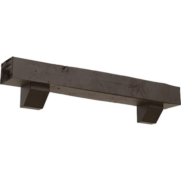 Ekena Millwork 8 in. x 10 in. x 3 ft. Knotty Pine Faux Wood Fireplace Mantel Kit with Ashford Corbels, Natural Honey Dew