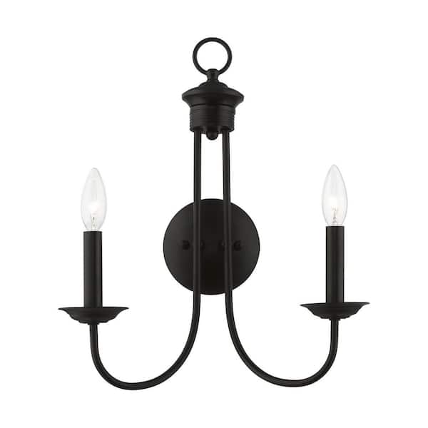Livex Lighting Estate 14 in. 2-Light Black Double Wall Sconce