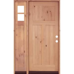 46 in. x 80 in. Knotty Alder 3 Panel Left-Hand/Inswing Clear Glass Unfinished Wood Prehung Front Door with Left Sidelite