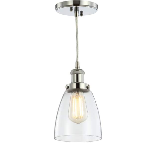 Cleo 5.5 in. 1- Light Chrome Adjustable Metal/Glass LED Pendant
