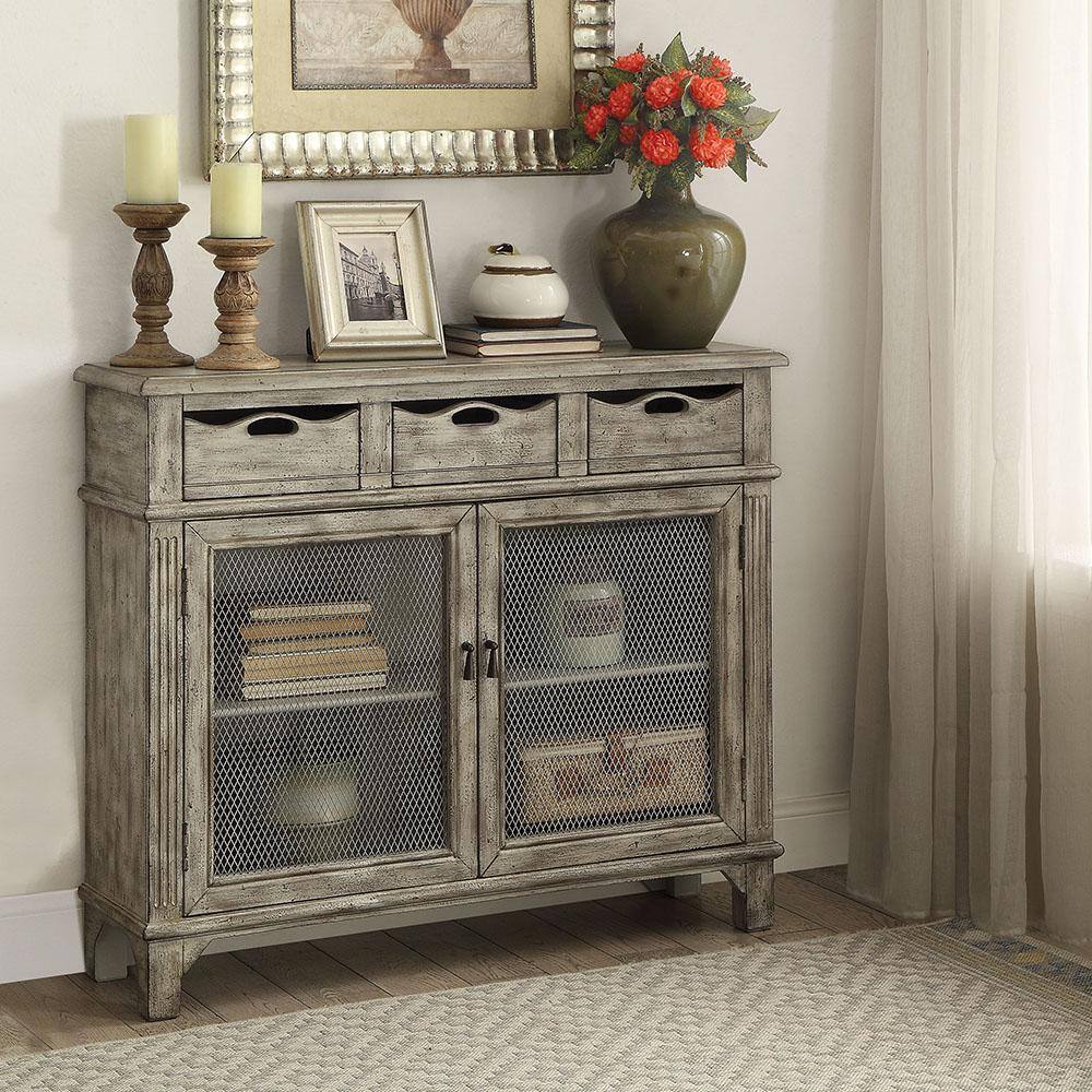 42" Gray Wood and Metal Console Table with Storage