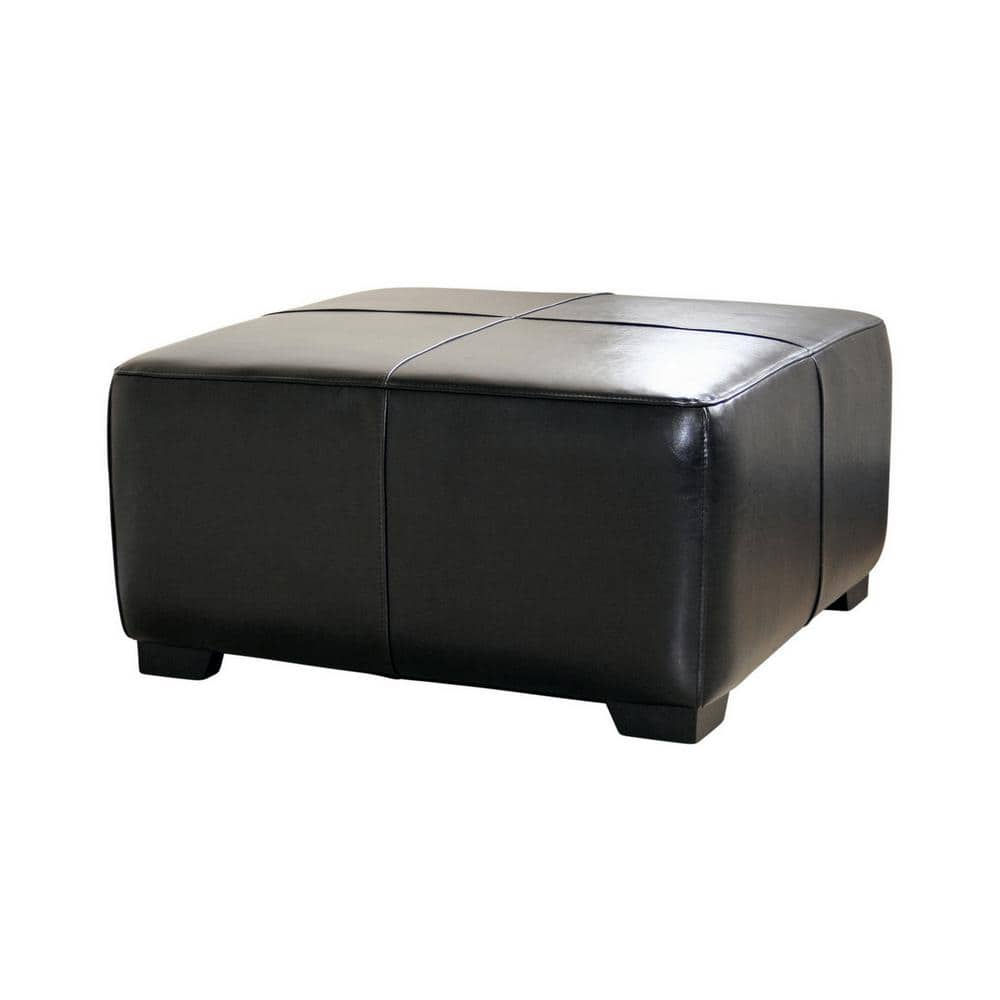 Baxton Studio Victor Traditional Black Leather Upholstered Ottoman