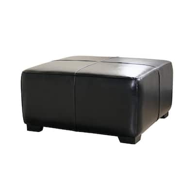 Victor Traditional Black Leather Upholstered Ottoman