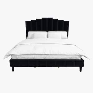 Chaonian 78.3 in. W Black Tufted Upholstered Platform Bed with Center Legs