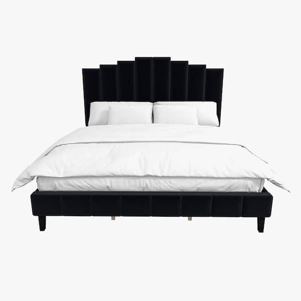 JAYDEN CREATION Chaonian 78.3 in. W Black Tufted Upholstered Platform Bed with Center Legs