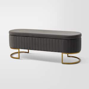 Olga Grey 50 in. Wide Modern Upholstered Storage Bench with Golden Metal Sled Legs