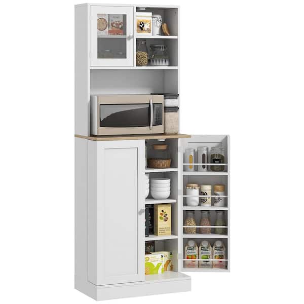 White finish with wood-like tops and silver round handles Pantry Organizer with Adjustable Shelves;Removable Shelves