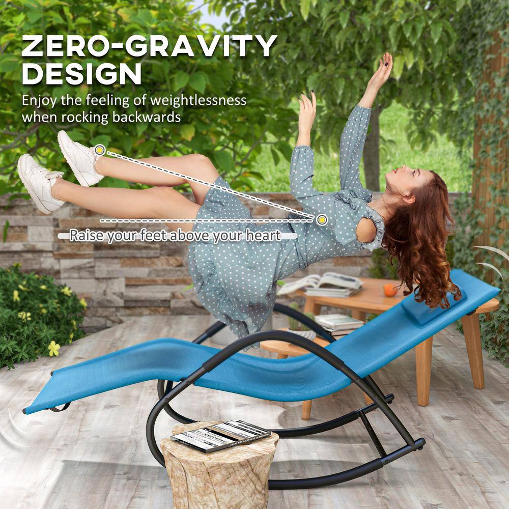 Light Blue Steel Zero Gravity Rocking Chaise Lounge Chair