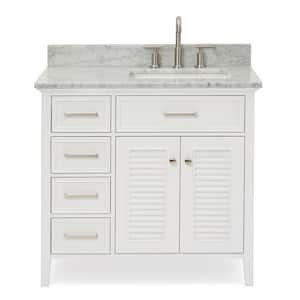 Kensington 37 in. W x 22 in. D x 35.25 in . H Freestanding Bath Vanity in White with White Marble Top