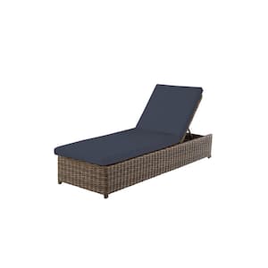 Fernlake Brown Wicker Outdoor Patio Chaise Lounge with CushionGuard Sky Blue Cushions