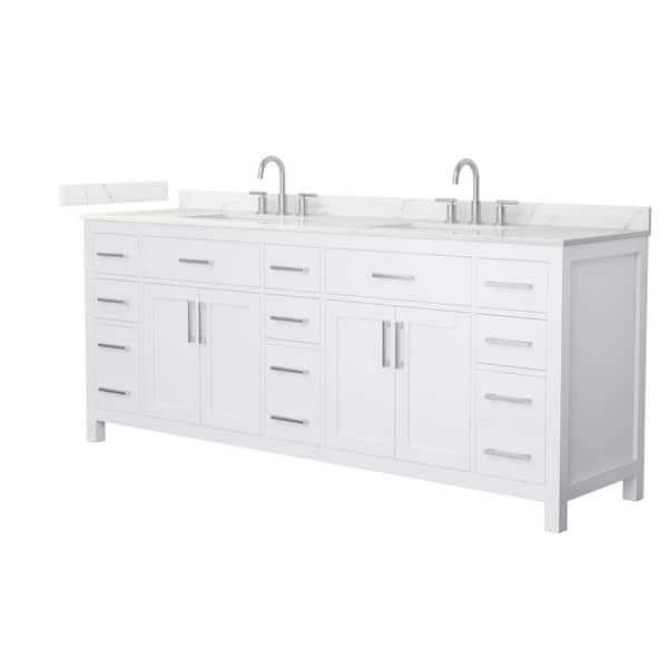 Beckett 84 in. Double Freestanding White Bath Vanity with Giotto Quartz Top (Assembled)