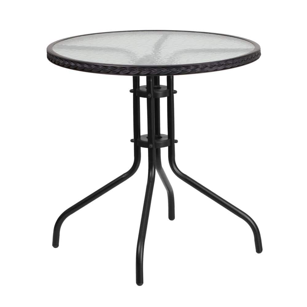 Carnegy Avenue Clear Top/Black Rattan Round Metal Outdoor Bistro Table