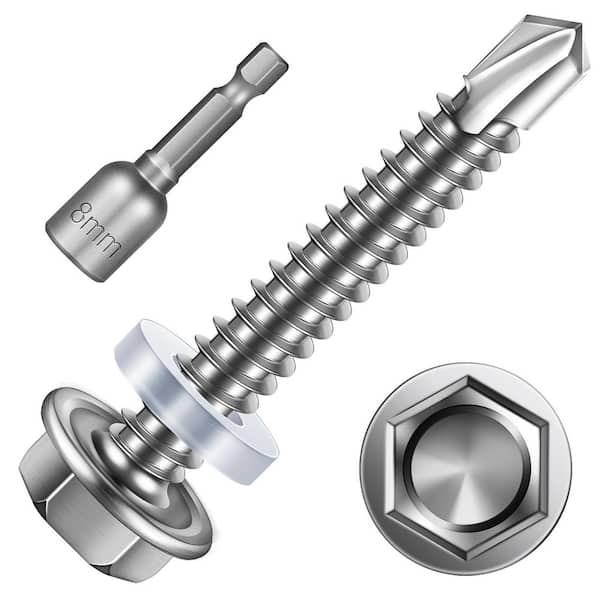 #12 x 1-1/2 in. Stainless Steel Hex Washer Head Self Drilling Sheet Metal Screws (150-Pack)
