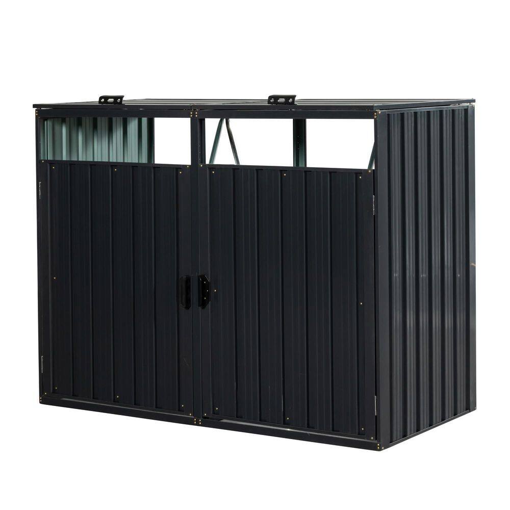 62.99 in. W x 31.49 in. D x 48.03 in. H Black Metal Outdoor Trash Can Storage with 2 Doors price history on PriceWatchPro