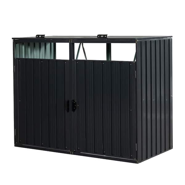 62.99 in. W x 31.49 in. D x 48.03 in. H Black Metal Outdoor Trash Can Storage with 2 Doors