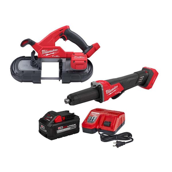 Milwaukee M18 FUEL 18V Lithium-Ion Brushless Cordless Compact Bandsaw W/M18 FUEL Variable Speed Die Grinder and 8.0Ah Starter Kit