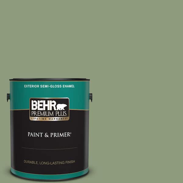 BEHR PREMIUM PLUS 1 gal. #ICC-76 Herbal Scent Semi-Gloss Enamel Exterior Paint & Primer